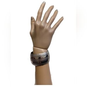 Silver-Tone Multi-Textured Wide Cuff Bracelet - Women Jewelry